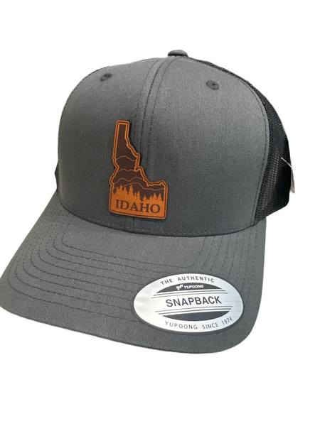 Idaho Mountain and Trees Leather Patch Adjustable Hat