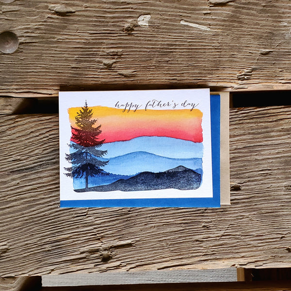 Happy Father's day tree and mountains, letterpress printed card