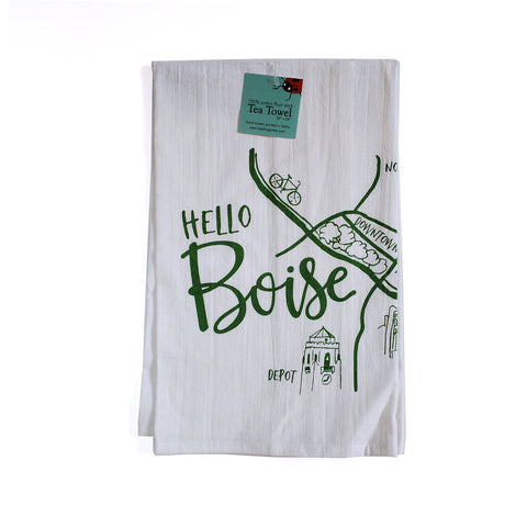 Boise Map Tea Towel, flour sack towel