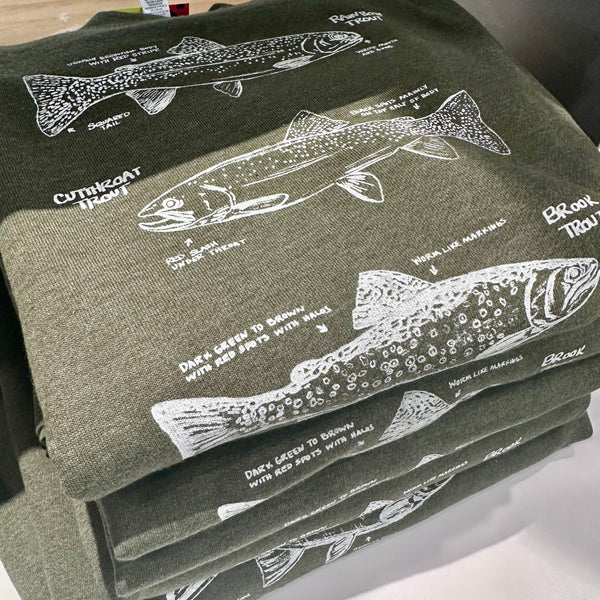 Trout Crewneck Sweatshirt, screen printed adult sizes