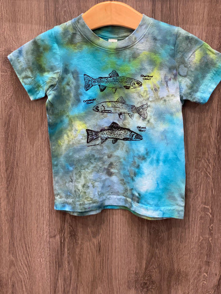 Ice Dyed Trout Toddler T-shirt, eco-friendly waterbased inks, Toddler sizes