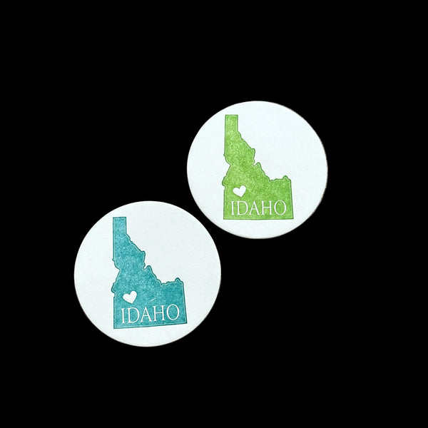 Idaho Heart Round Coasters, (Letterpress printed, 3.5 inches) set of 4