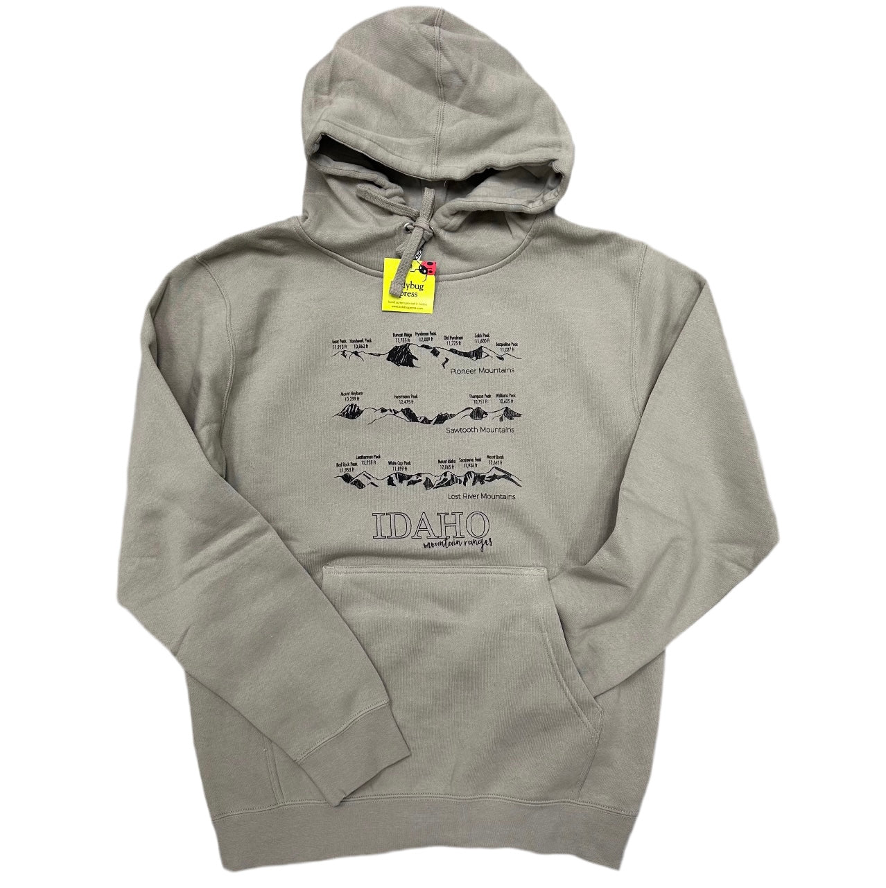 Idaho Mountain Ranges Hoodie, Cement/Tan Color Screen Printed Sweatshirt, Eco Friendly Ink