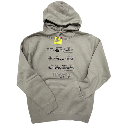 Idaho Mountain Ranges Hoodie, Cement/Tan Color Screen Printed Sweatshirt, Eco Friendly Ink