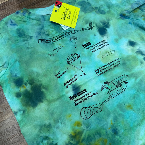 Ice Dyed Idaho Beaver Story Toddler T-shirt, eco-friendly waterbased inks 2T-5T