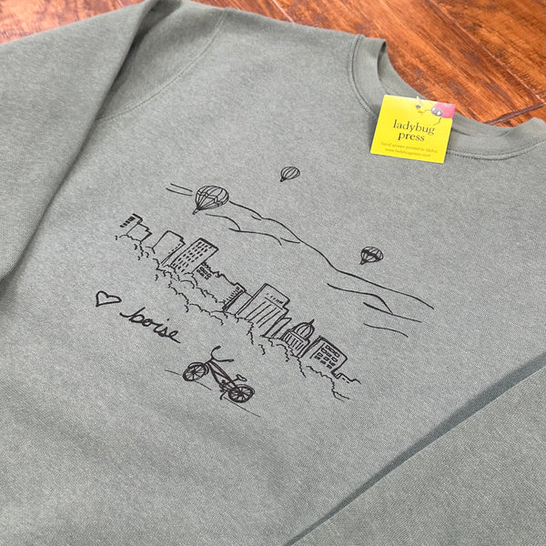 Boise Balloons Crewneck Sweatshirt, screen printed adult sizes