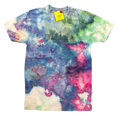 Ice Dyed Boise Skyline Adult T-shirt, Eco Friendly Waterbased Inks
