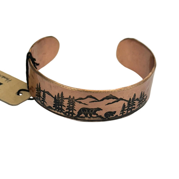 Idaho Mountains Copper Engraved Cuff Bracelet