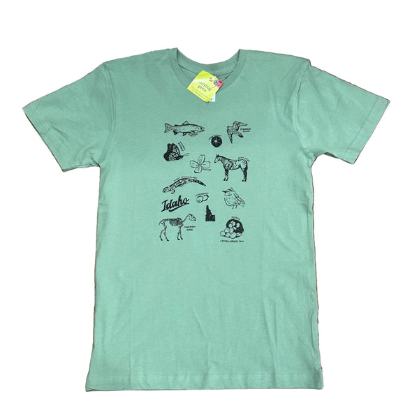 Symbols of Idaho Sage T-shirt, eco-friendly waterbased inks