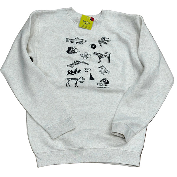 Symbols of Idaho Crewneck Sweatshirt, screen printed adult sizes