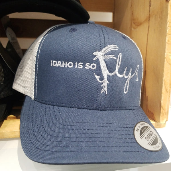 Idaho Is So Fly Navy/Silver Snapback Trucker Hat