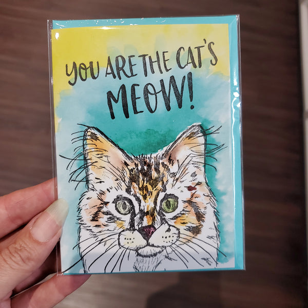 You are the cat's meow, cat illustration letterpress eco friendly greeting card