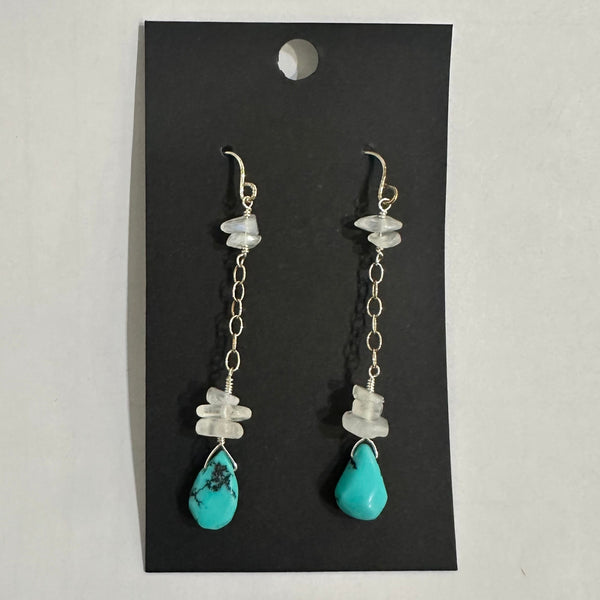 Turquoise and Moonstone Drop Earrings