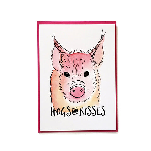 Hogs and kisses, letterpress printed card. Eco friendly