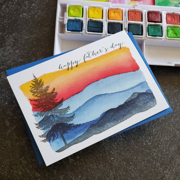 Happy Father's Day Tree and Mountains, Letterpress Printed Greeting Card