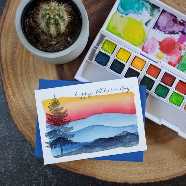 Happy Father's Day Tree and Mountains, Letterpress Printed Greeting Card