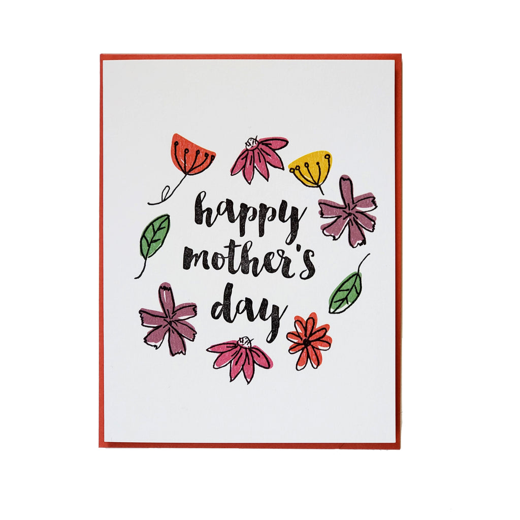Happy Mother's Day Floral Wreath, Letterpress Printed Greeting Card.