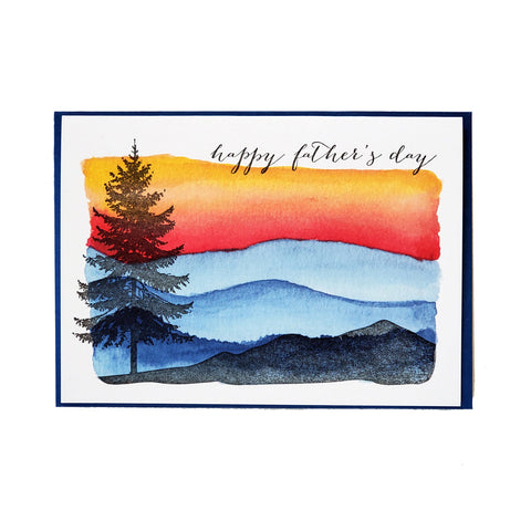 Happy Father's day tree and mountains, letterpress printed card