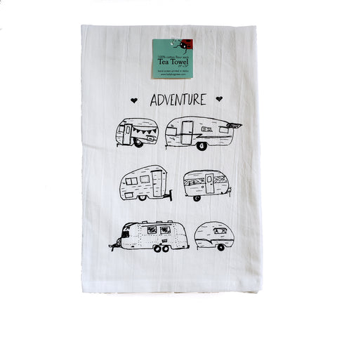 Vintage Campers Tea Towel, flour sack towel