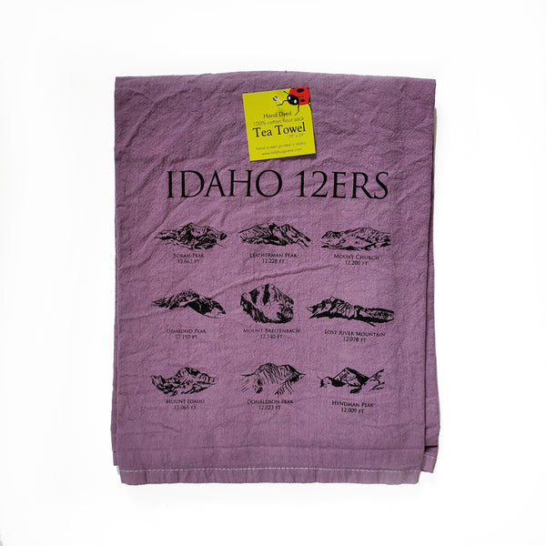 Dyed 12ers Idaho Mountains Peaks Tea Towel, flour sack towel