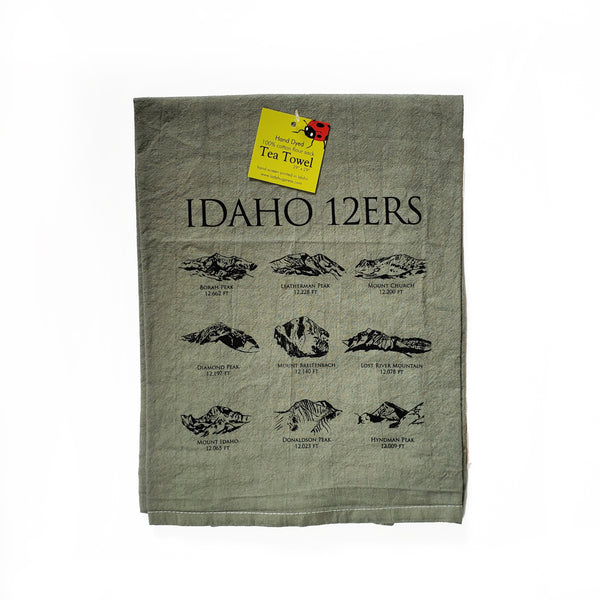 Dyed 12ers Idaho Mountains Peaks Tea Towel, flour sack towel