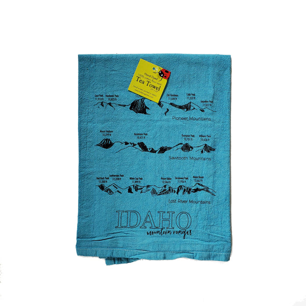 Dyed Idaho Mountain Ranges Tea Towel, flour sack towel
