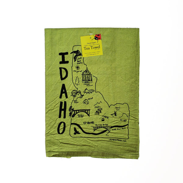 Dyed Idaho Map Tea Towel, flour sack towel