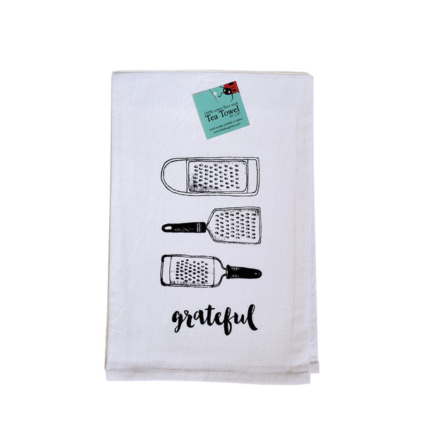 Grateful Tea Towel, Flour Sack Towel Vintage Graters