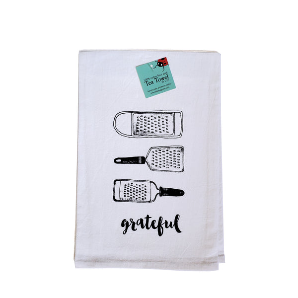 Grateful Tea Towel, flour sack towel vintage graters