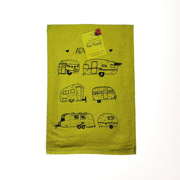 Dyed Vintage Campers Tea Towel, flour sack towel