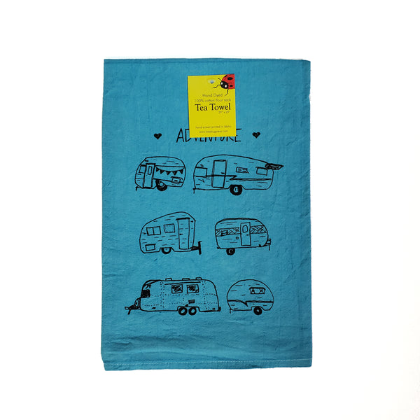 Dyed Vintage Campers Tea Towel, flour sack towel