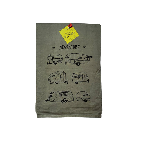 Dyed Vintage Campers Tea Towel, flour sack towel