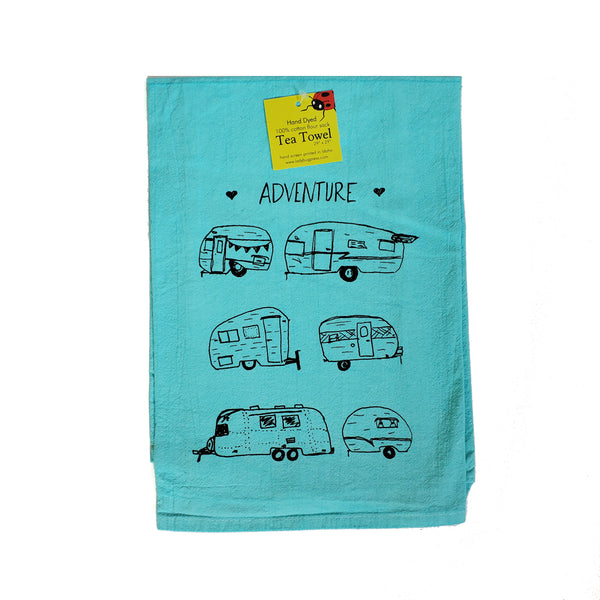 Dyed Vintage Campers Tea Towel, flour sack towel