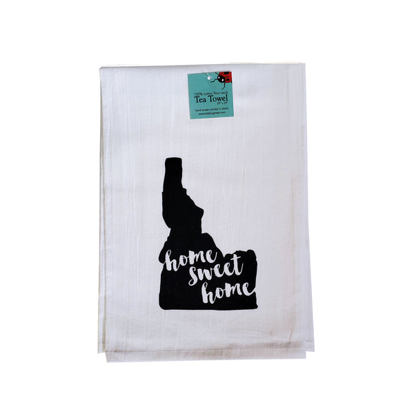 Home Sweet Home Idaho Tea Towel, Hand Drawn and Screen Printed Flour Sack Towel