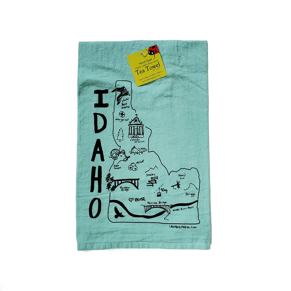 Dyed Idaho Map Tea Towel, flour sack towel