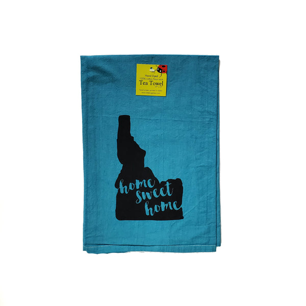 Dyed home sweet home Idaho Tea Towel, Hand drawn and Screen Printed flour sack towel