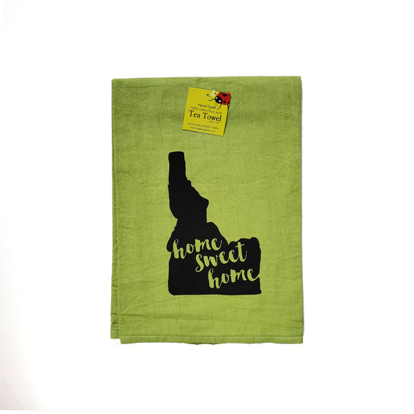 Dyed home sweet home Idaho Tea Towel, Hand drawn and Screen Printed flour sack towel