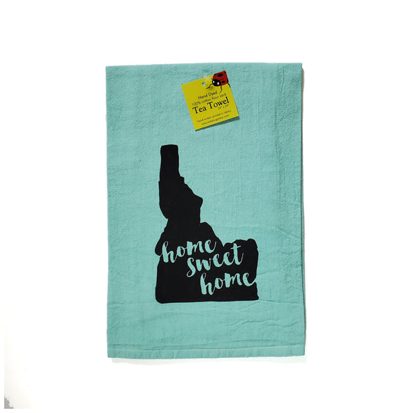 Dyed home sweet home Idaho Tea Towel, Hand drawn and Screen Printed flour sack towel