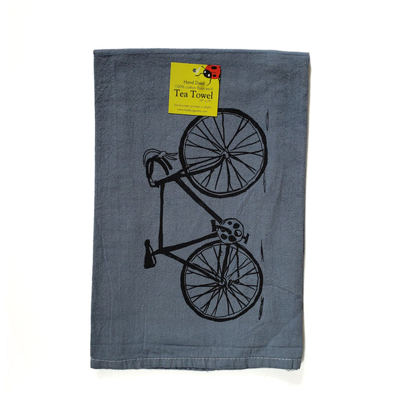 Dyed Bike Screen Printed Tea Towel, flour sack towel