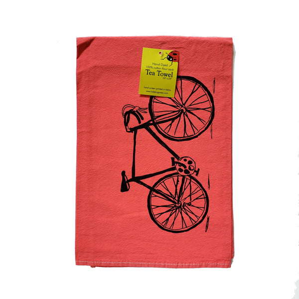 Dyed Bike Screen Printed Tea Towel, flour sack towel