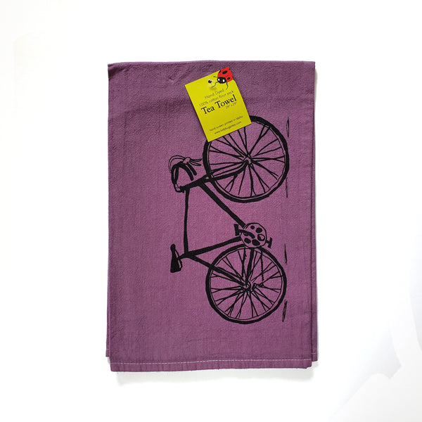 Dyed Bike Screen Printed Tea Towel, flour sack towel