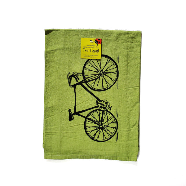 Dyed Bike Screen Printed Tea Towel, flour sack towel