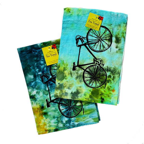 Dyed Bike Screen Printed Tea Towel, flour sack towel