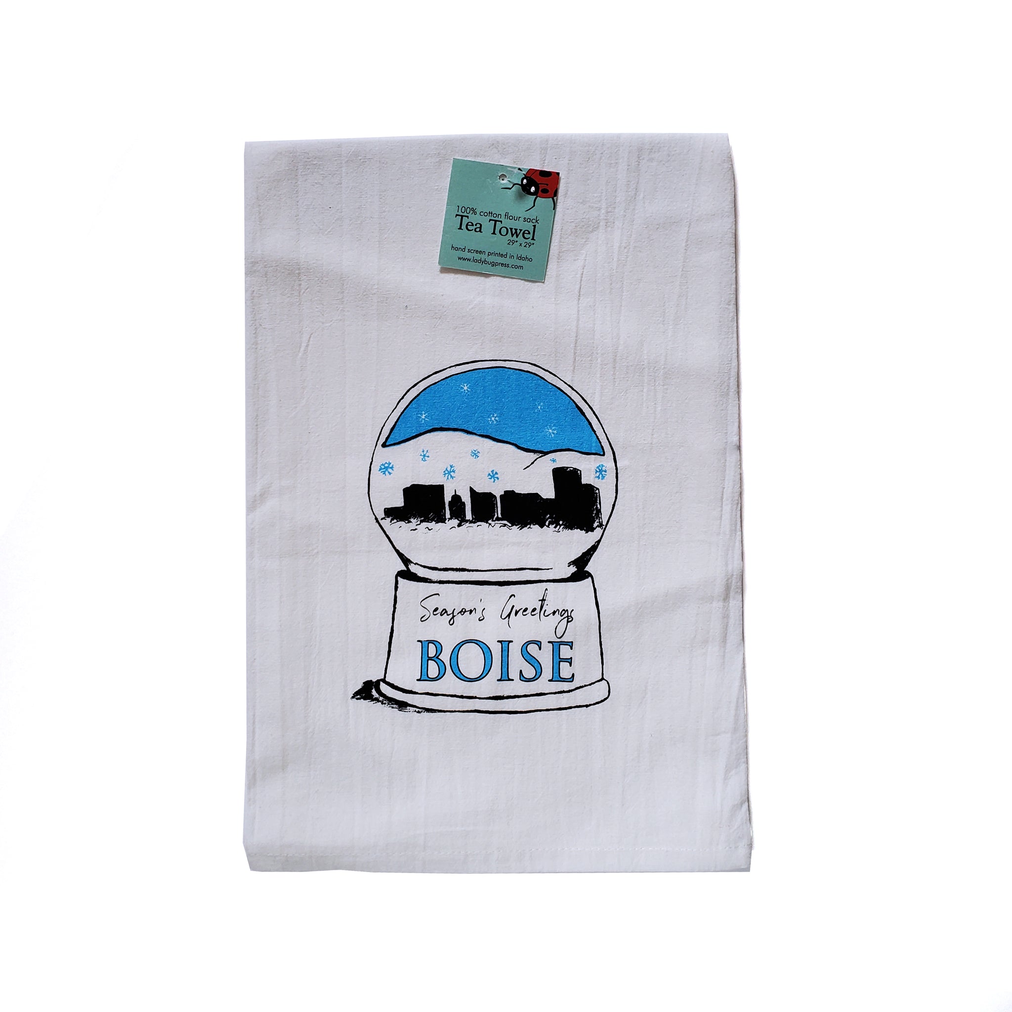 Boise Snowglobe Tea Towel, flour sack towel