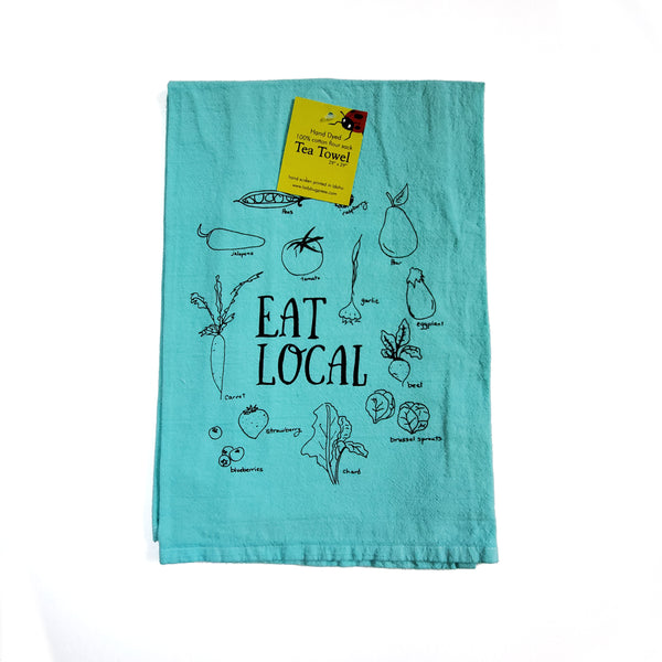 Dyed Eat Local Tea Towel, flour sack towel