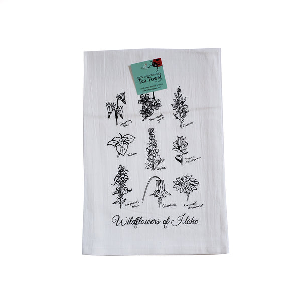 Wildflowers of Idaho Tea Towel, Screen printed flour sack dish towel