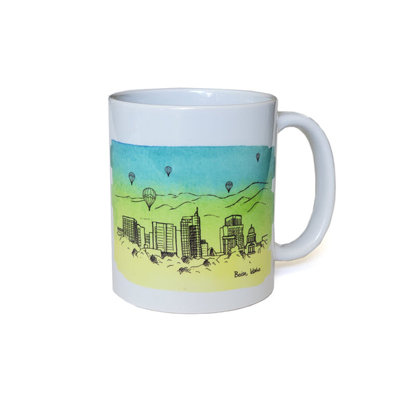 Boise Skyline mug, CERAMIC watercolor