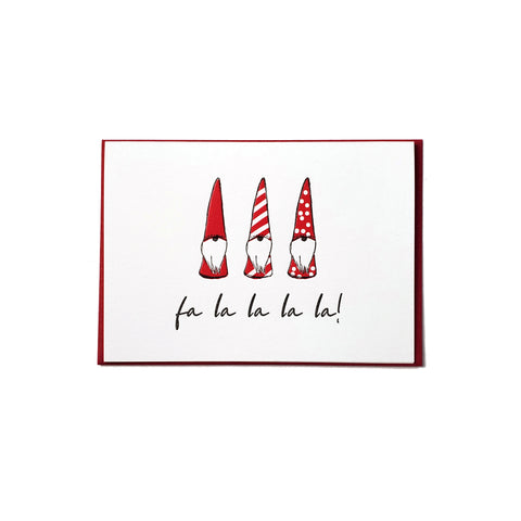 fa la la la gnomes, single card, letterpress printed, eco friendly