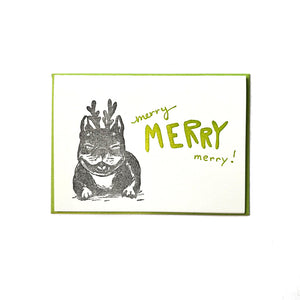 Merry merry merry dog, frenchie, french bull dog, letterpress printed eco friendly
