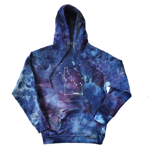 Womens Ice Dyed hoodie Idaho Constellation, screen printed Sweatshirt with eco-friendly waterbased inks, Women’s Cut.